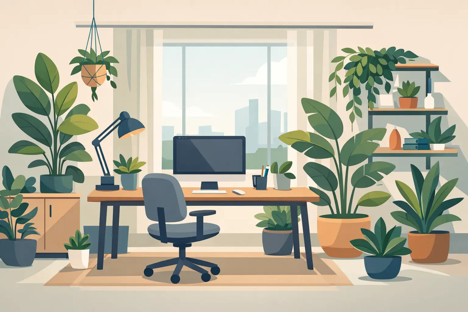 Arbeitszimmer mit Pflanzen gestalten leicht gemacht
