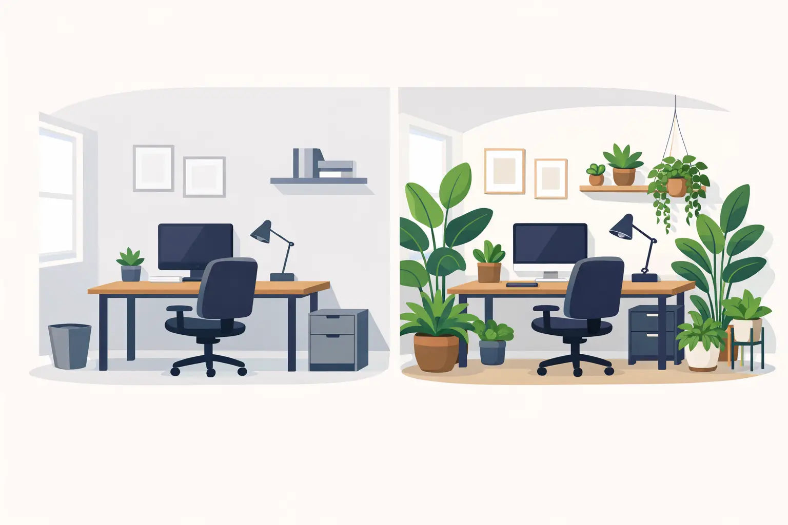 Homeoffice-Begrünung vorher nachher: So wirkt sie