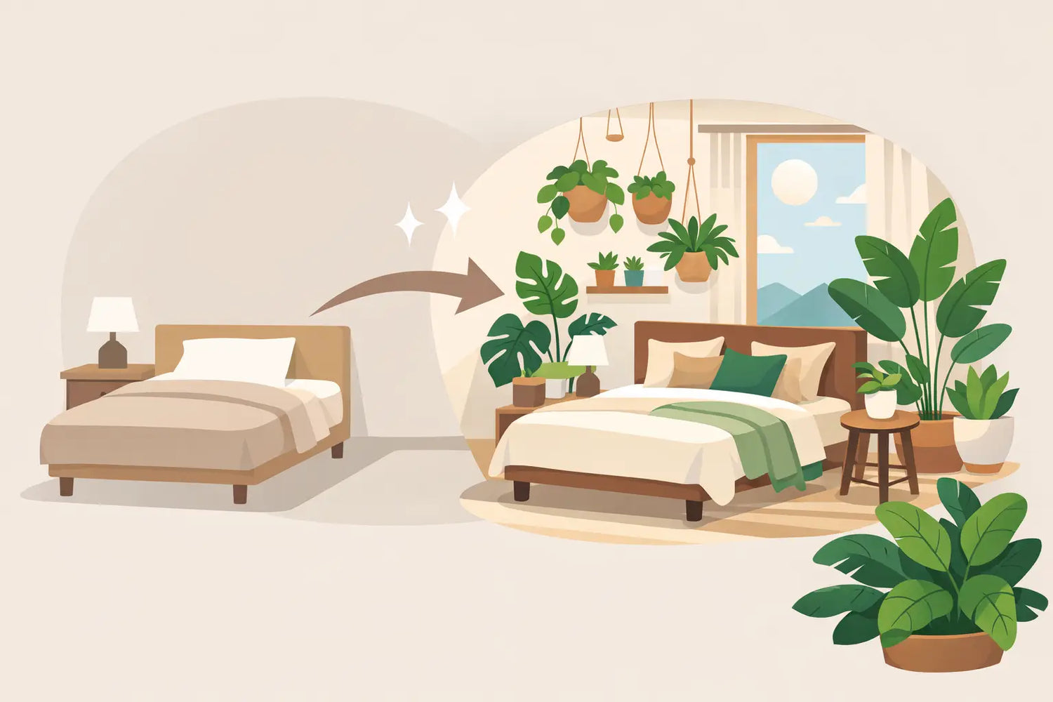 Schlafzimmer Makeover mit echten Pflanzen