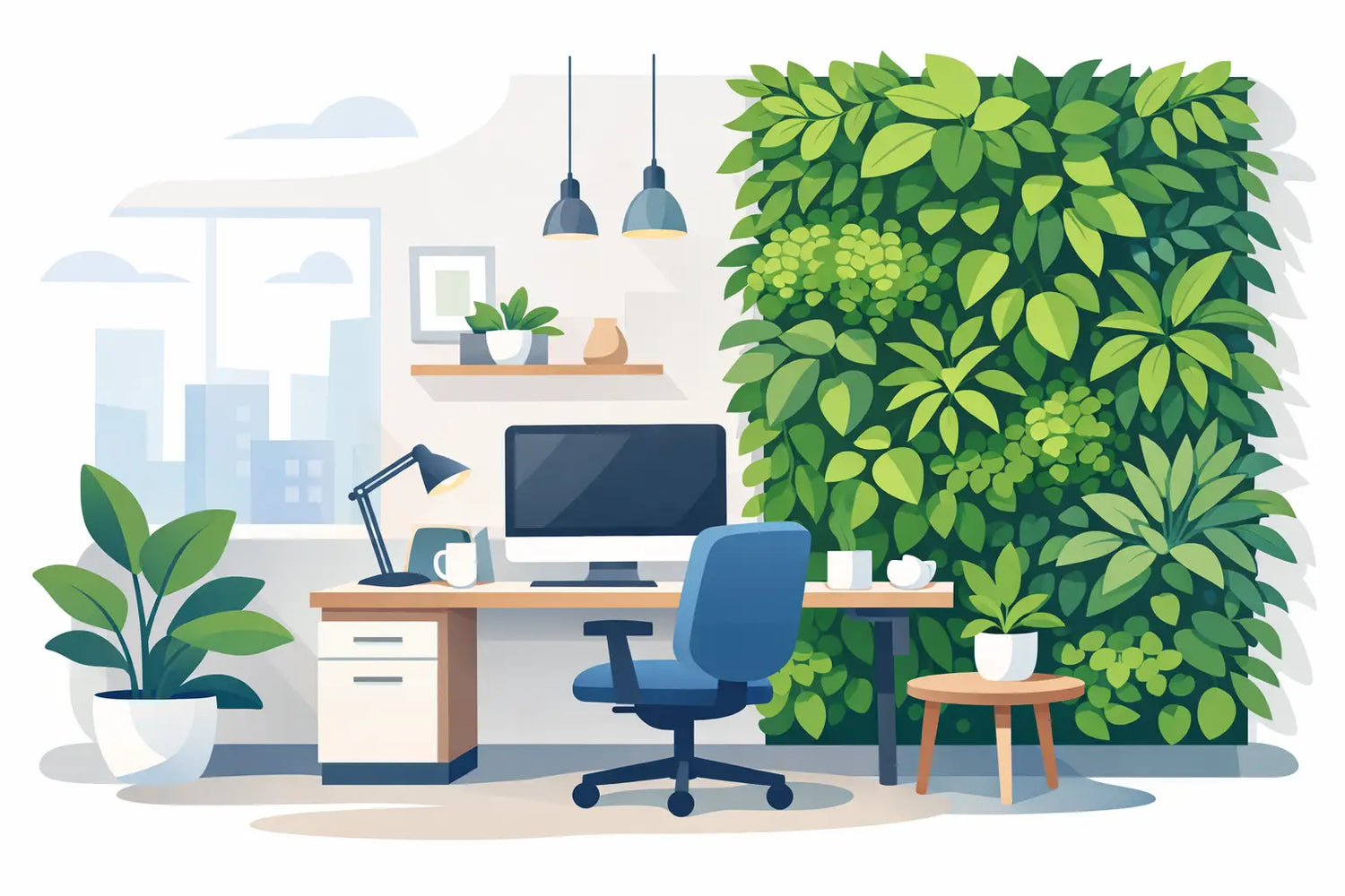 Beispiel Homeoffice mit Pflanzenwand planen